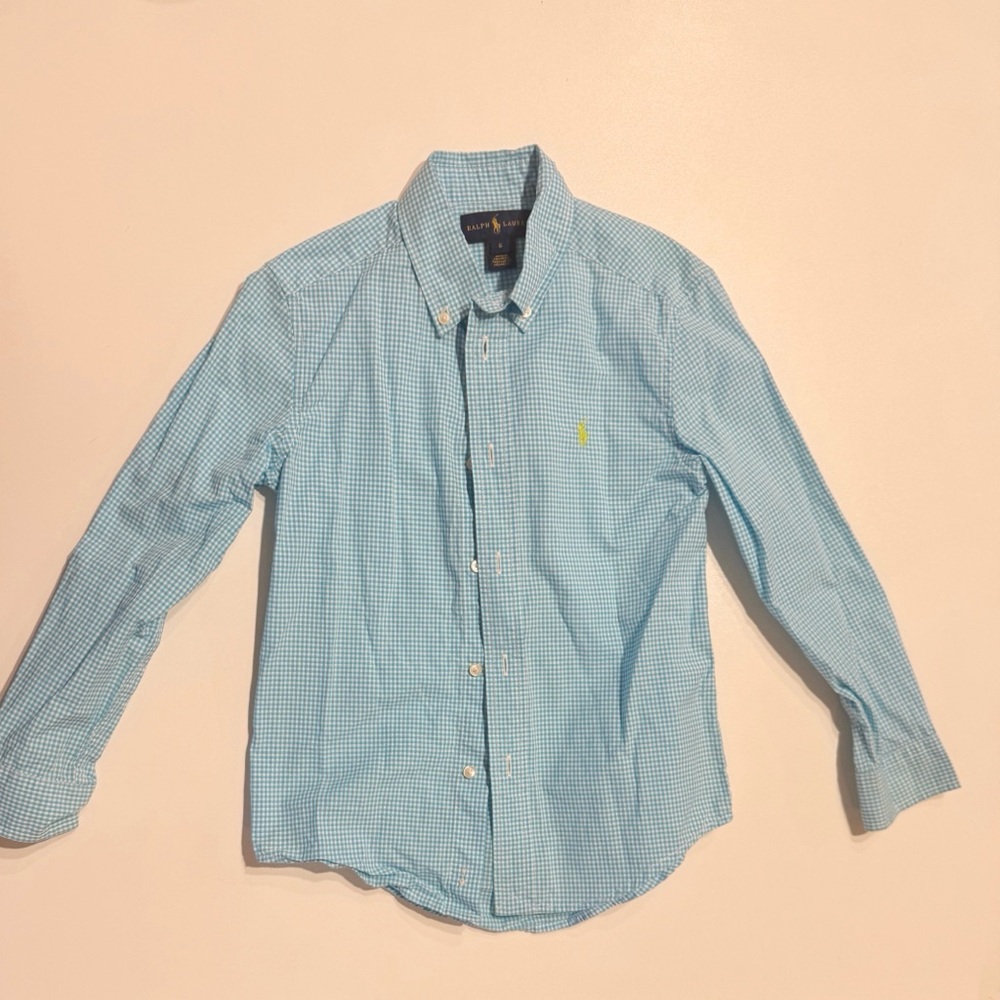 Ralph Lauren Kids Aqua Blue Checkered Button Down Shirt